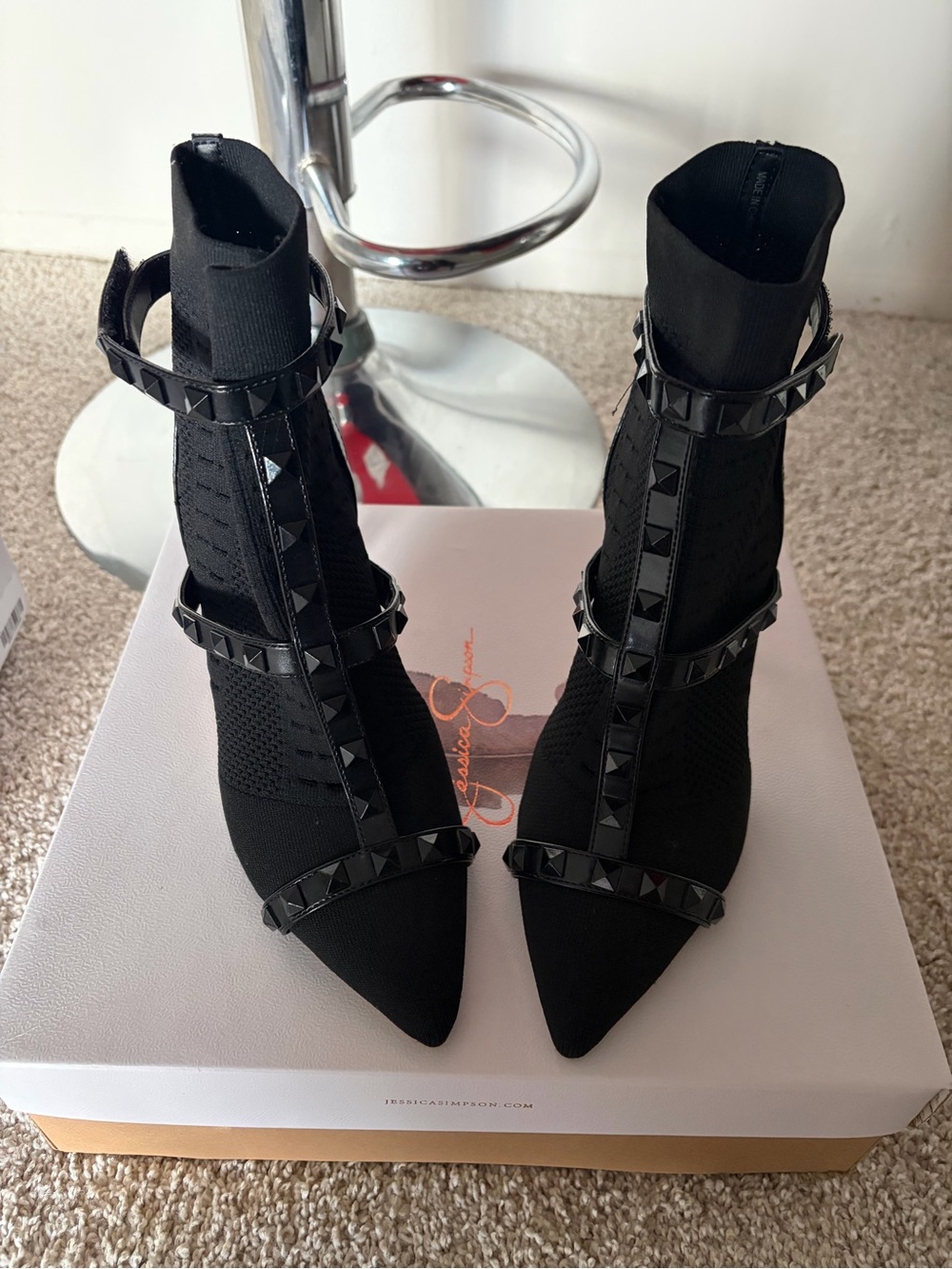 Jessica Simpson Black Studded Knit Pointed-Toe Ankle Boots